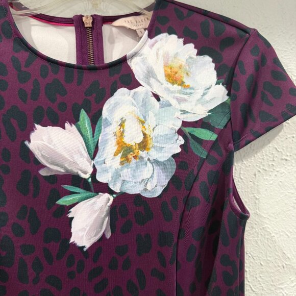 Ted Baker Animal And Floral Print Skater Dress Purple Size XS Size 1 TB - Picture 9 of 17